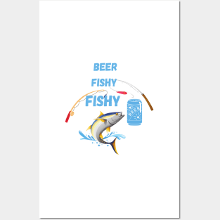 Beer Fishy Fishy, with fishing rods and beer. Posters and Art